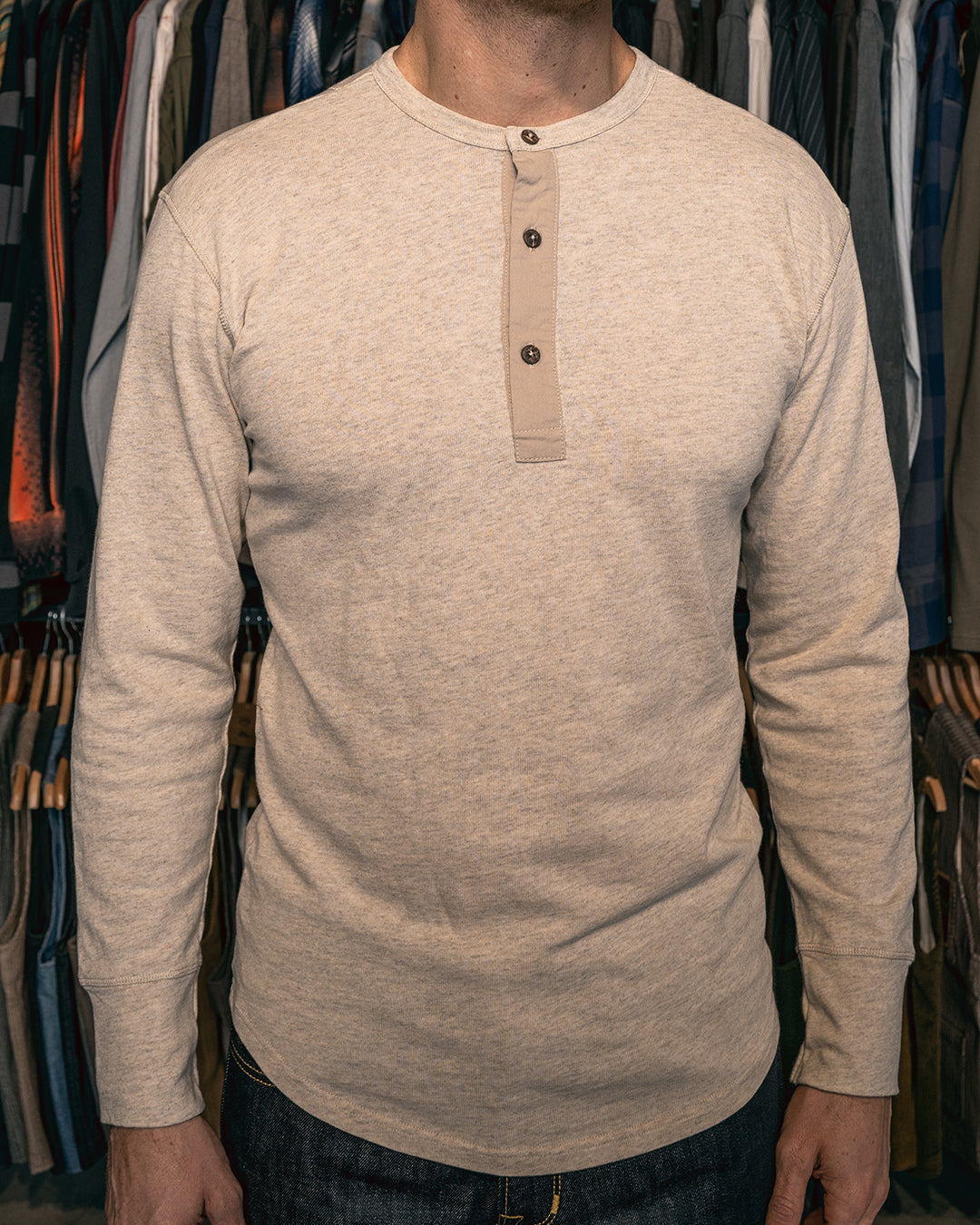 Pike Brothers 1927 Henley Shirt - Ecru Melange - Salt Flats Clothing