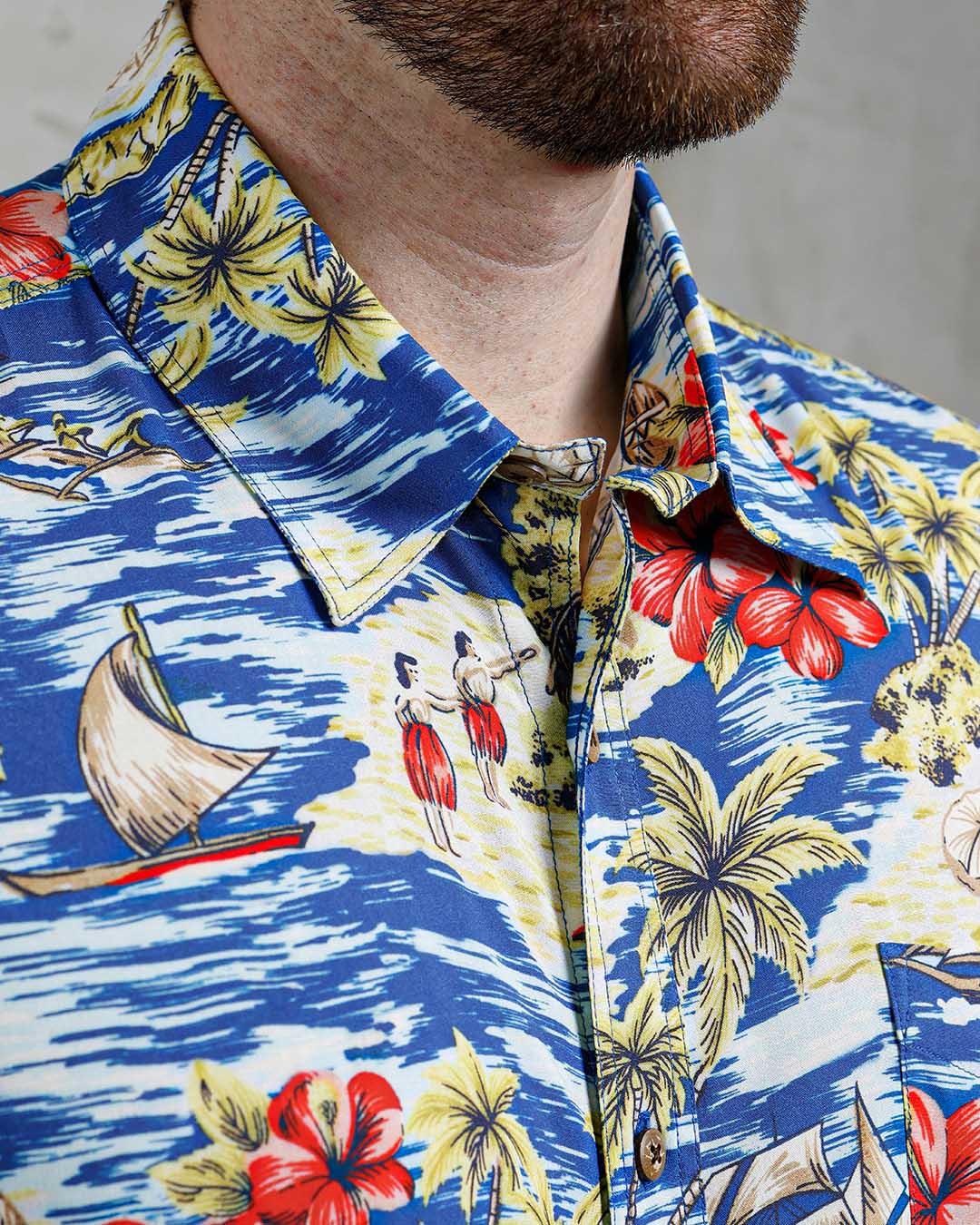Pike Brothers 1948 Men's Surf Short Sleeve Shirt - Random Blue - Salt Flats Clothing