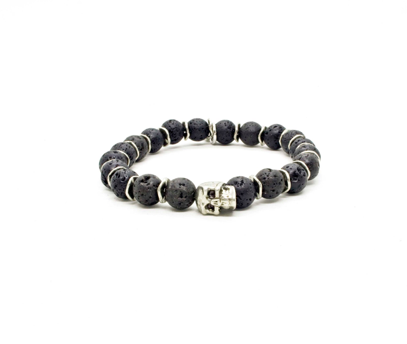 Black Pearl Creations Lava Stone and Patinated Pewter Skull Bracelet