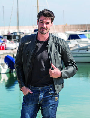 Garibaldi - Garibaldi Bullrider Vintage Brown Leather Mens Motorcycle Jacket - Men's Jackets - Salt Flats Clothing