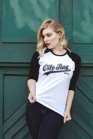 Oily Rag Clothing - Oily Rag Clothing Moto Raglan 3/4 Length Sleeve T'Shirt - T-Shirts - Salt Flats Clothing