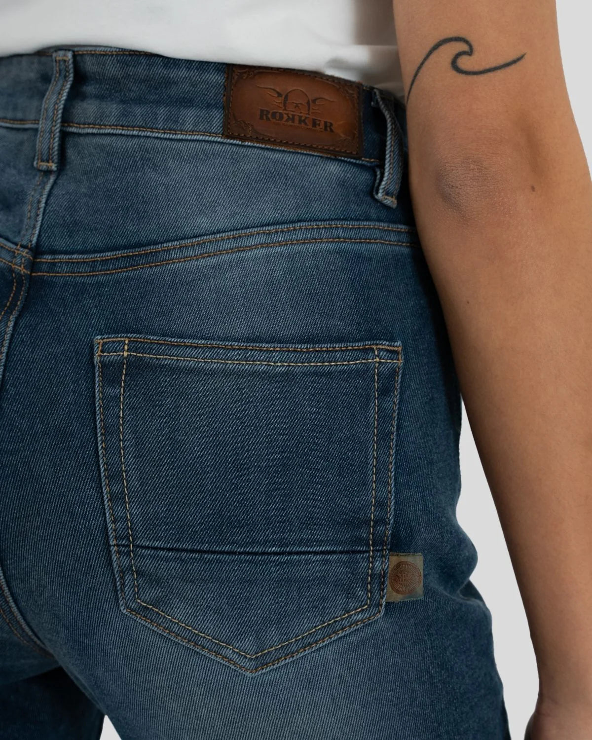 Rokker Rokkertech Ladies High Waist AA Motorcycle Jeans - Blue - Salt Flats Clothing