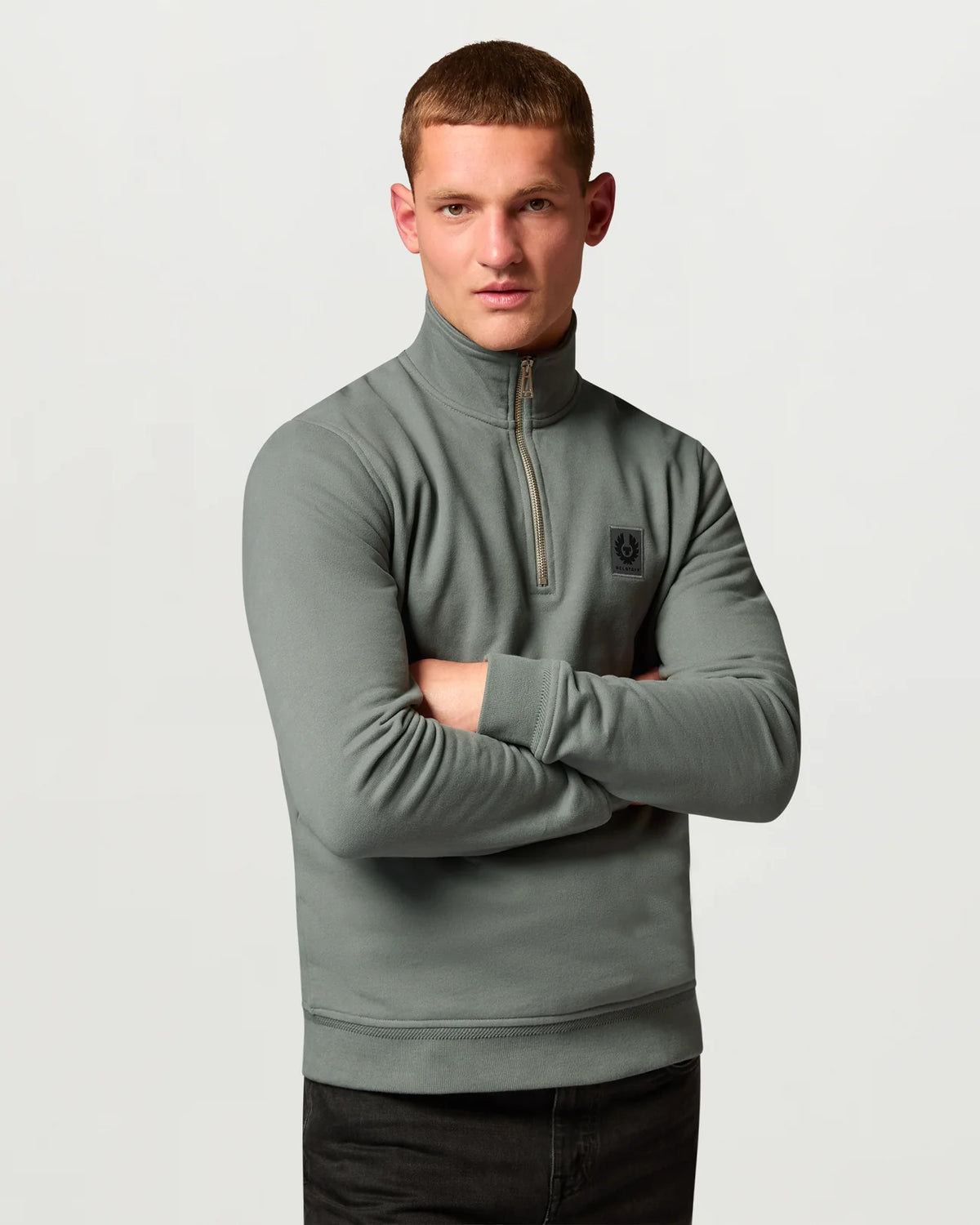 Belstaff Men's Quarter Zip Sweatshirt - Atlantic Grey - Salt Flats Clothing