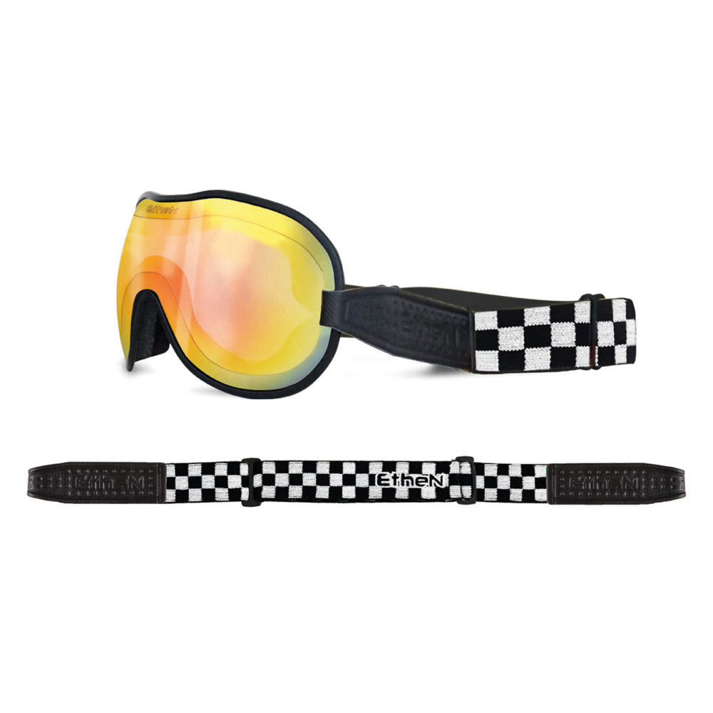 Ethen Cafe Racer Mirrored Goggles - Black White Checker
