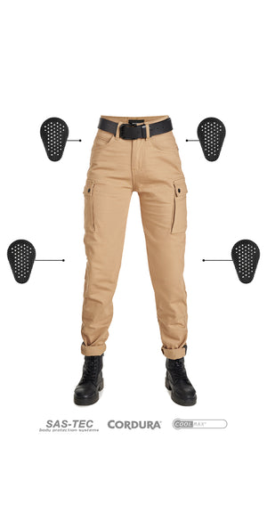 Pando Moto Mila Ladies Cargo Trousers - Beige - Salt Flats Clothing