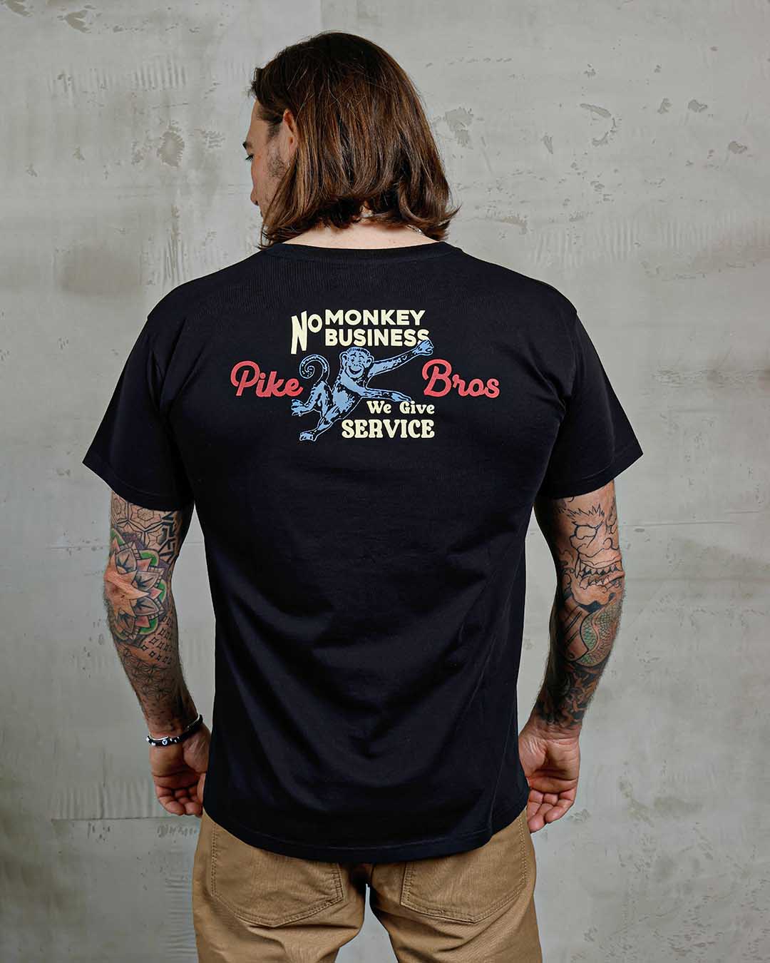 Pike Brothers 1969 Sports No Monkey Business Men's T'Shirt - Black - Salt Flats Clothing