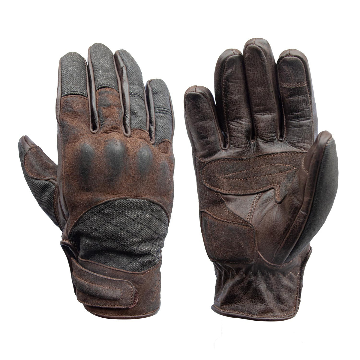 Age of Glory Shifter Brown Denim Gloves with Knuckle Armour - Salt Flats Clothing