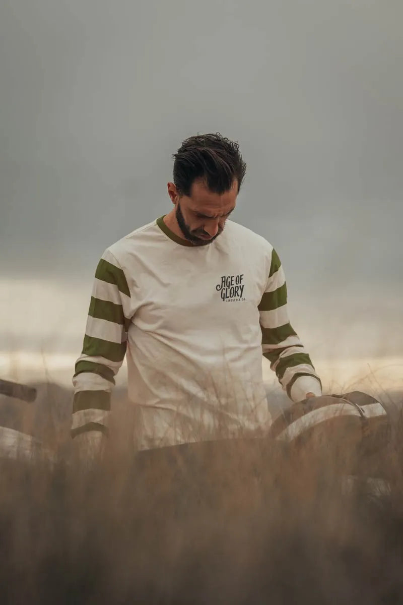 Age of Glory Riding Strong Long Sleeve T'Shirt -  Ecru/Green - Salt Flats Clothing