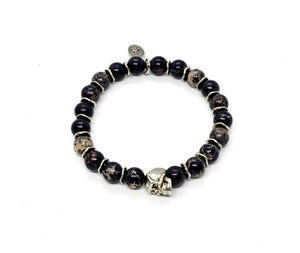 Black Pearl Creations Black Jasper and Patinated Pewter Skull Bracelet