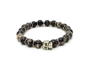 Black Pearl Creations Black Jasper and Patinated Pewter Skull Bracelet