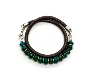 Black Pearl Creations Chrysocolle and Leather Double Pearl Bracelet