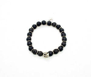 Black Pearl Creations Lava Stone and Patinated Pewter Skull Bracelet
