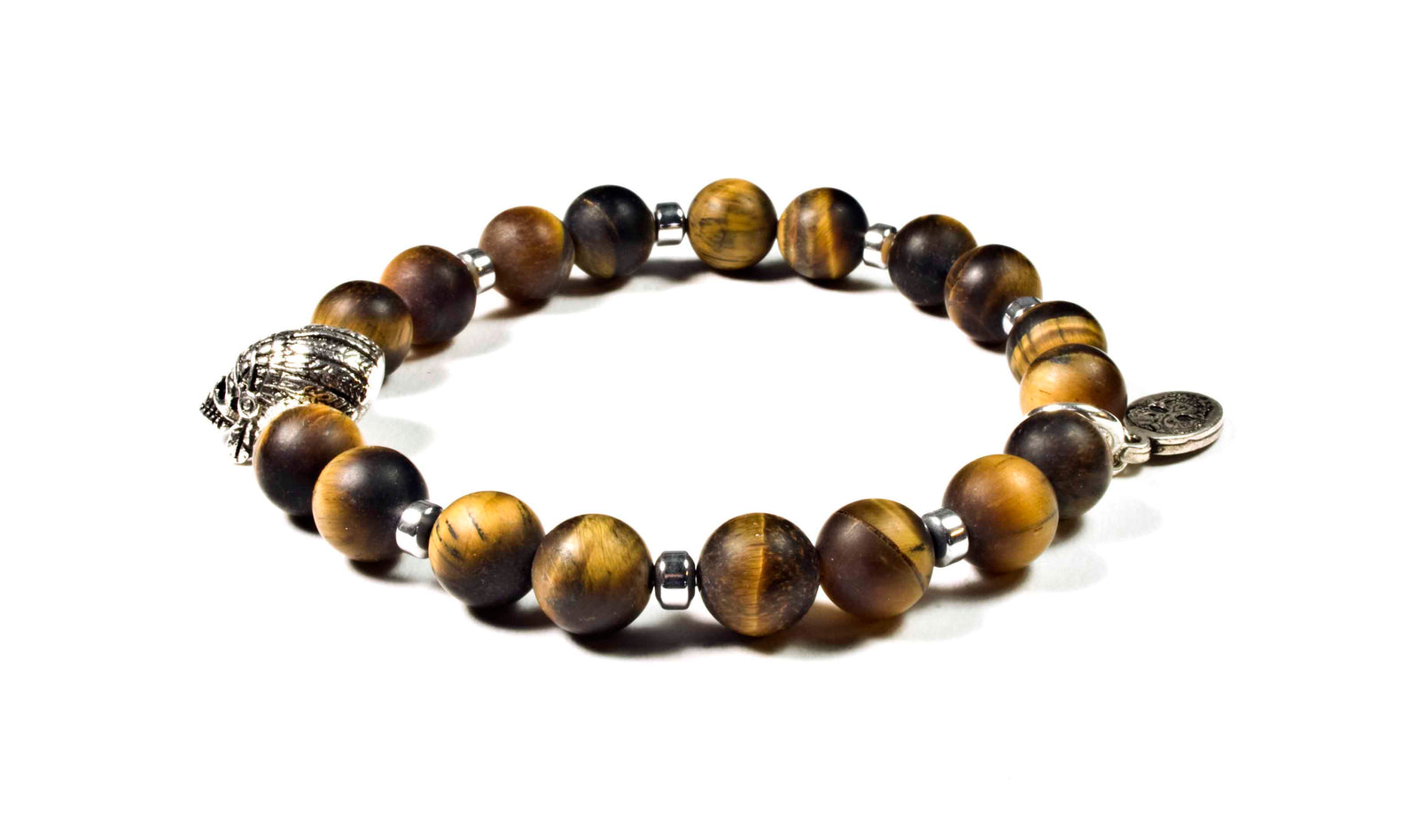 Black Pearl Creations Matte Tiger Eye & Indian Skull Bracelet
