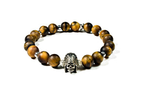 Black Pearl Creations Matte Tiger Eye & Indian Skull Bracelet