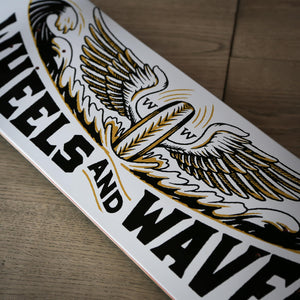 Wheels and Waves SK8 Wings Skateboard Deck in White