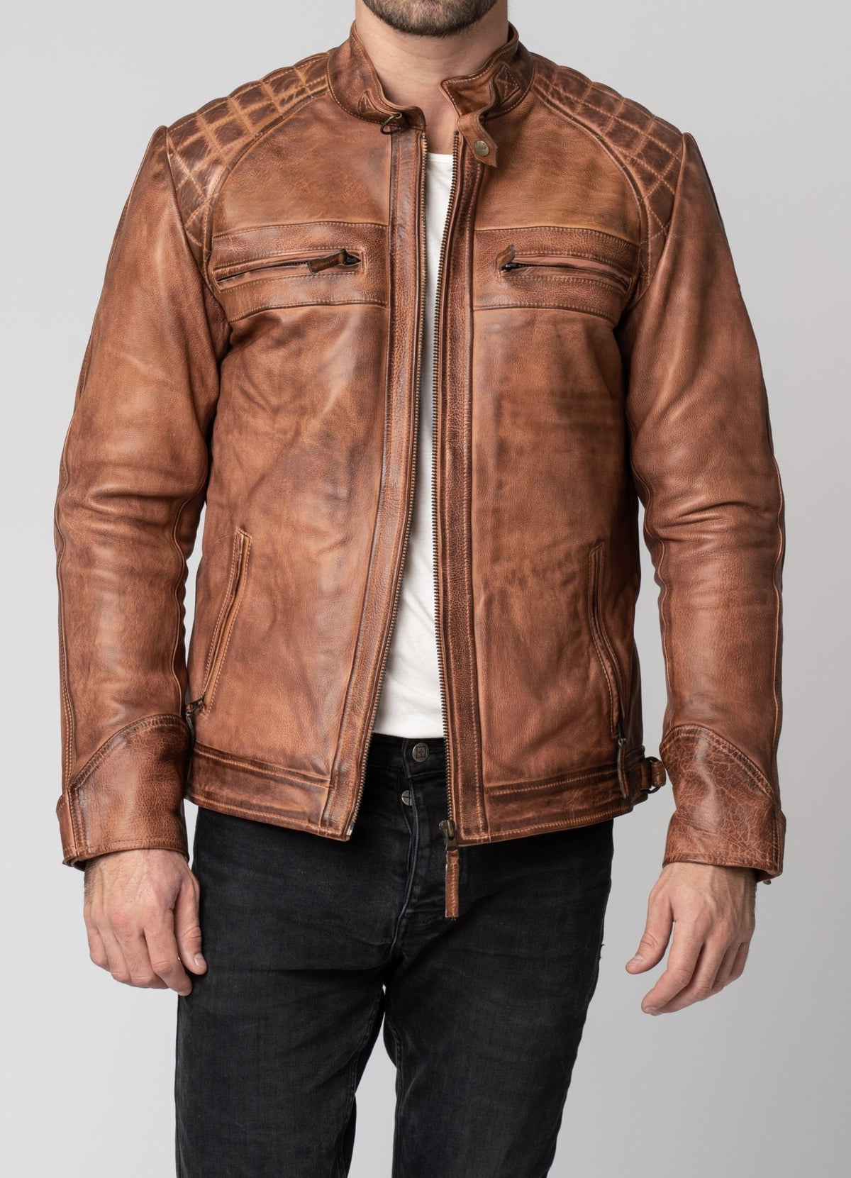 Merla Moto Blackbird Men's Pembrey Leather Jacket Salt Flats