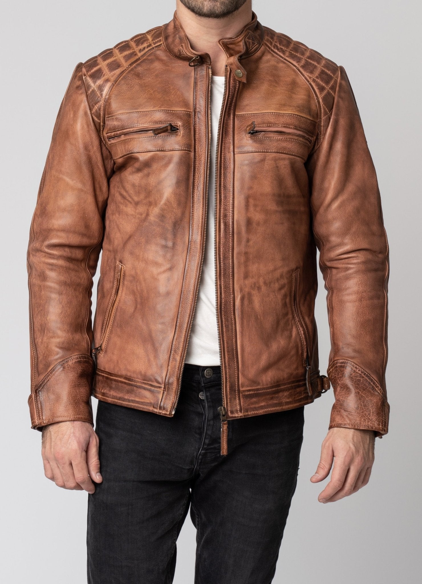 Merla Moto - Blackbird - Men's Pembrey Leather Jacket - Salt Flats