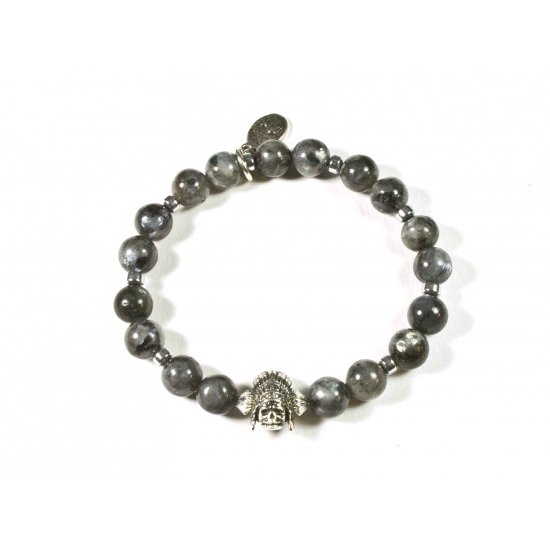 Black Pearl Creations Larvikite & Indian Skull Bracelet