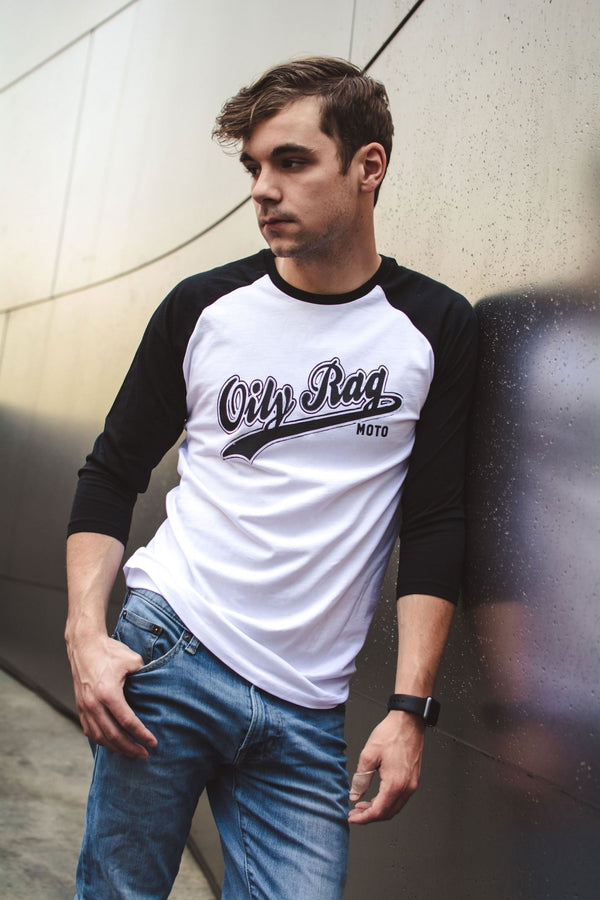 Oily Rag Clothing Moto Raglan 3/4 Length Sleeve T'Shirt - Salt Flats ...